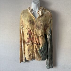 RODS Full Zip Hoodie Sweater XL Tan Beige Western Horse Graphic America Love